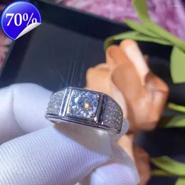 클러스터 반지 Moissanite Mens Ring 925 Silver Beautiful Firecolour Diamond 대체 D.VVS