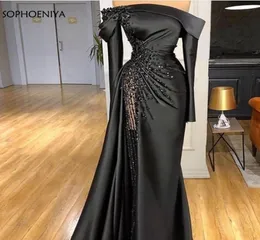 Yeni Varış Uzun Kollu Gece Elbise Artı Boyut Kristalleri Boncuk Müslüman Gece Elbise Formelle Cobles Vestido Fiesta LJ2011196171026