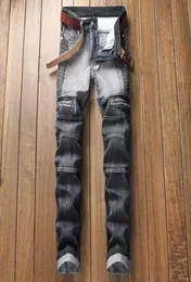 Fashion Mens Reißverschlüsselte schlanke Fit Jeans Designer Faltenmotocycle Biker gerade Bein Denimhose große Größe Hosen JB7 JB713283555