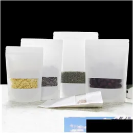 Packing Bags Wholesale 100 Pcs White Kraft Zip Lock Stand Up Food Pouches With U-Notch And Matte Window For Storing Seeds Snack Nuts Dhzqo