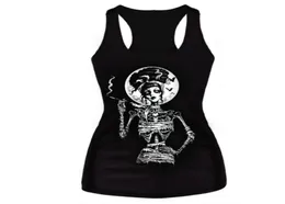 Kleidung Neues 2016 Frauen T -Shirt Schwarze Weste Tops 3D -Druckrippen Schädel Knochen Camisole Stricker Polyester Horror Sexy Tanktop1320235