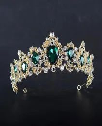 Tiara da sposa cristallina a corona verde blu rosso barocche Accessori per capelli in oro vintage di nozze Rhinestone Diadem Pageant Crowns8122336