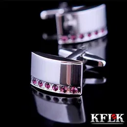 Cuff Links KFLK Luxury Brand Cuff Button Gemelos Purple Crystal Cuff Link Abotodura Mens Jewelry Shirt Cuff Link Q240508