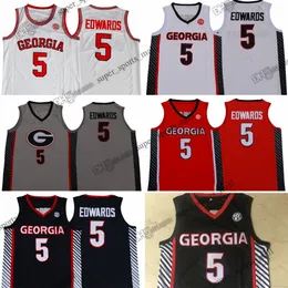 스티치 NCAA Georgia Anthony 5 Edwards Basketball Jerseys College #5 Red White Grey Stitched Jersey Shirts Custom Men Youth Women