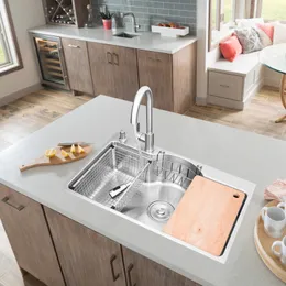 Drop-in Kitchen Sink Single Bowl with 2 Holes, 304 Stainless Steel Workstation Kitchen Sink with Knife Holder