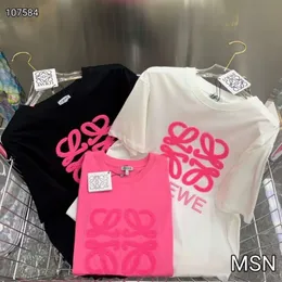 23 Vår/sommar Nya kvinnors handduksbrev broderi mönster t-shirt svart vit rosa 47