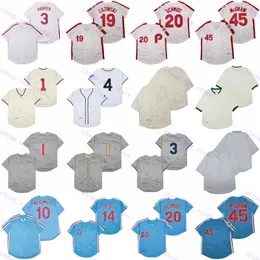 Billiga basebolltröjor 1 Ashburn /10 Daulton /14 Rose /19 Luzinski /20 Schmidt /45 McGraw vintage retro grå vit röd blå skjorta