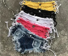 Kvalitetskvinnor Jeans Shorts Tassel Ripped Side Lace Up Cut Out Ultra Low Midj Jeans Denim Shorts Pants Sexy Beach Shorts KC0068654186