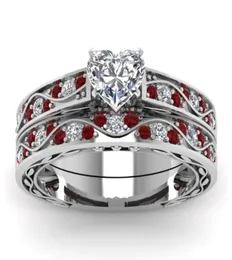 Delicate Heartshaped Diamond Wedding Ring 925 Sterling Silver Ruby Bridal Ring Set Wedding Ring Anniversary Commitment Jewelry Si2649285