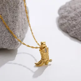 Pendant Necklaces Personality Creative Golden Cowboy Boots Necklace Ladies Exquisite Funny Zircon Jewelry Simple Casual