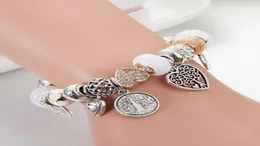 925 Argento Placted Tree of Life Pendant Charms Bracciale Siet Original Box per perle fai -da -te a catena DS Braccialetti per donne Girls7245109