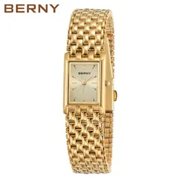 Złoty zegarek dla kobiet luksusowy prostokąt na rękę Złoty zegar kwarcowy zegar ze stali nierdzewnej panie ze zegarem stali nierdzewnej Montre femme 220105 236w