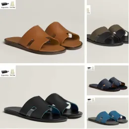 Famous 2023 Summer Izmir Sandals Shoes Men Slides Flats Calfskin Leather Slip On Beach Slippers Comfort Man Casual Walking EU38-46 BOX