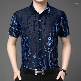 Herren lässige Hemden weiche hautfreundliche Premium für Männer kurzärmelig hohle Sommerqualität Silky komfortable Mode Camisas de Hombre