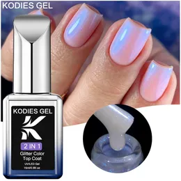 Kodies gel Aurora Top Casat UV Gel Polhness 15ml Semi permanente de glitter cromo Gellak acabamento Topcoat Manicure Art 240509