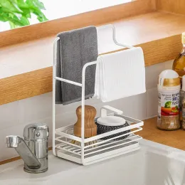 Kitchen Rag Rack Household Iron Art Wall-mounted Countertop Sponge Drain Storage Rack Kitchen Organizer Tools