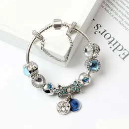 Charm Bracelets For Blue Cats Eyes Beads Bracelet 925 Sier Bright Stars Moon Bangle Diy Jewelry Drop Delivery Dhyqj