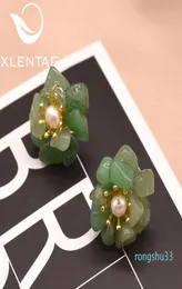 XLENTAG NATURAL JADE Earrings for Women Accessories Clove Earings Stud Real Pearls Stone Flower Boho Silver 925 Jewelry7000477