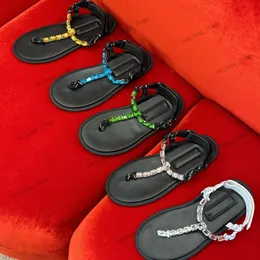 Kristal Süslenmiş Riviere Sandal Pamuk Kablosu Dantel Yukarı Ton Sandalet Kadın Terlik Logo Yazı Ayakkabıları Plaj Slaytları Düz ​​Flip Flops Yepyeni Slingback Havuz Daireleri