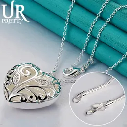 PENDANTI URPRETTY 925 Sterling Silver Heart Pattern Hollow Padant Necklace a ciondolo 18/09/20/22/24/26/20/28/30 Inch Chain per Woman Wedding Jewelry