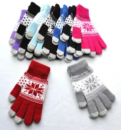 Strick -Touchsbildschirm Kapazitive Handschuhe Frauen Winter warme Wollhandschuhe Antiskid -Strick -Telefinger Weihnachten Schneeflockenhandschuh Ljja38415081