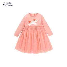 Girl's Dresses Little Maven 2023 Girls Childrens Clothing Cotton Cartoon Unicorn Dress Spring and Autumn Childrens Clothing 2-7 Year Old Baby GirlL2405