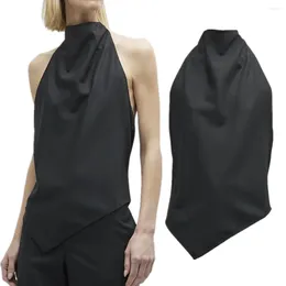 Kvinnors tankar maxdutti sexig öppen backless kvinnor skjorta halter blus minimalistisk svart satin topp
