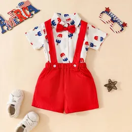 Zestawy odzieży Baby Boy 4 lipca strój Popsicle Drukuj krótki rękaw Button Down Romper z Bowtie Supports