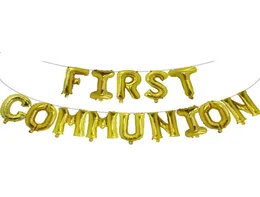 1Set First Holy Communion Goldballons Banning Banner Religiöse 1. Bestätigung Taufe Wanddekoration Po Requisiten Ballon L7977684