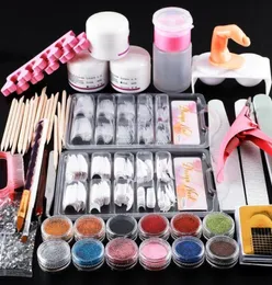 Nagelkonstsatser Full Acrylic Powder Tool Starter Kitset Tips Borsta Fil Form Diy Kit för nybörjare Glitter Manicure1172882