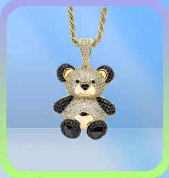 Bling ghiacciato orsacchiotto a ciondolo a sospensione pavimentazione piena zircone cubico zircone hip hop gioielleria panda collana per donne dono x05092649944