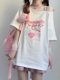 Deeptown Women Kawaii Off ombro de camiseta de ombro harajuku doce menina branca tampes y2k estéticos foficos tees gráficos de moda japonesa 240509