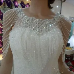 Wraps Jackets 2021 Top Sale Luxurious Crystal Rhinestone Bling Bridal White Lace Wedding Shawl Jacket Bolero Wrap 291Z