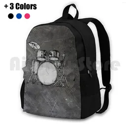 Backpack Just Drum-Grey On Scratched Background-Digital Paint By Iona Art Digital Outdoor Hiking Waterproof Camping Travel Drum