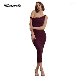 Casual Dresses Mutevole Elegant Slim Fit One Shoulder Dress Women Sexy Slash Neck Irregular Burgundy Midi