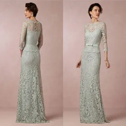 2016 moda sálvia mãe da noiva vestidos sexy pura jóia de jóia elegante 3 4 bainha de manga comprida Mãe do vestido do noivo 220U