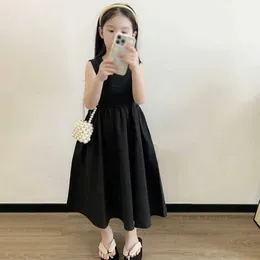 Girl's Dresses Summer girls solid color sleeveless fluffy dress childrens cute princess dress with pleated design childrens Korean casual dress 3-8TL2405