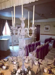 Najnowszy Crystal Wedding Centerpiece Acryl Goldsliver Candelabra Clear Candle Holder Event Event Table Decoration Dekoracja 01088890274