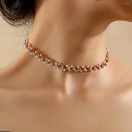 Choker Luxury Design Pearl Crystal Necklace 2024 Korea Trend Elegant Chain Party Wedding Beidal Jewelry Accessories