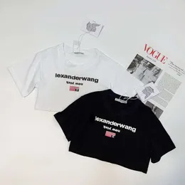 23 T-Shirt Ulusal Bayrak Nakış Yaz Yeni Köpük Mektubu Gevşek Yuvarlak Boyun Kısa Kollu Açık Göbek Yüksek Bel Üst Modeli