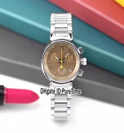 Nuovo Custodia in acciaio Q11215 34mm grigio quadrante giapponese cronografo cronografo orologio da donna in acciaio inossidabile orologi di moda sport di moda puretim7927305