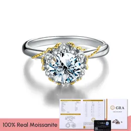 Nuovo anello di moissanite rotondo in argento sterling da 1 ° alla moda per proporre anello colorato in oro bianco giallo per donne