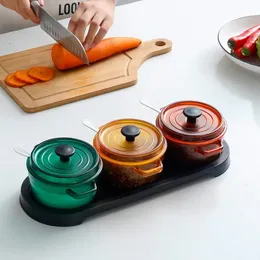 Nordischer Emaille Pot Sassering Box kreativer Küchen -Gewürztank mit Löffel und Abdeckung 3 in 1 Salzzuckerspeicherflasche