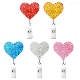 Brooches Multi-Color Love Flow Oil Bag Patch Easy-Pull Buckle Retractable Rotating ID Badge Holder(5Pcs)