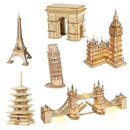 Robotime 3D Wooden Puzzle Game Big Ben Tower Bridge Pagoda Modelo de Brinquedos para crianças Presente de aniversário 240509