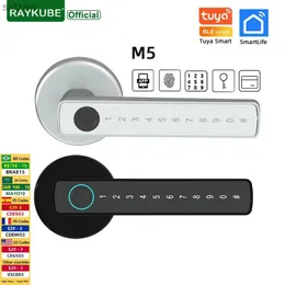 Serratura smart raykube m5 tuya ble blocco porta impronta digitale intelligente con password/chiave/card/applicazione Smart Life/Tuya per sbloccare la camera da letto WX