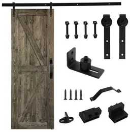 30 in x 84 in Sliding Barn Door with 5FT Barn Door Hardware Kit & Handle, K Frame, Solid Spruce Wood, gray spray paint