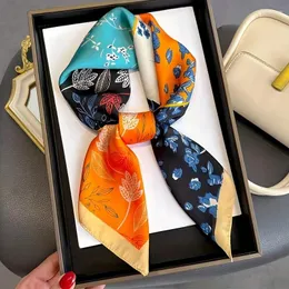 Scarves Silk Satin Hair Scarf Women Handkerchief Print Female Head Bandana Small Neck Muffler Hijab Lady Girl 70 70cm Square Shawls