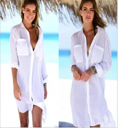Summer Womens Swimsuit Bikini Cover Up Sexy Beach Cove Ups Cotton Dress Elegant Solid Solid Bathing Suit Tunic Kaftan Beac9257021