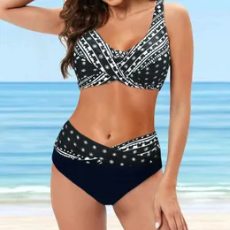 Costumi da bagno femminile estivo stampato etnico abito da nuoto spiaggia boho bikini costume da bagno cravatta da bagno da bagno a due pezzi